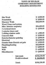 Town of Pelham Cemetery Department Building Estimates